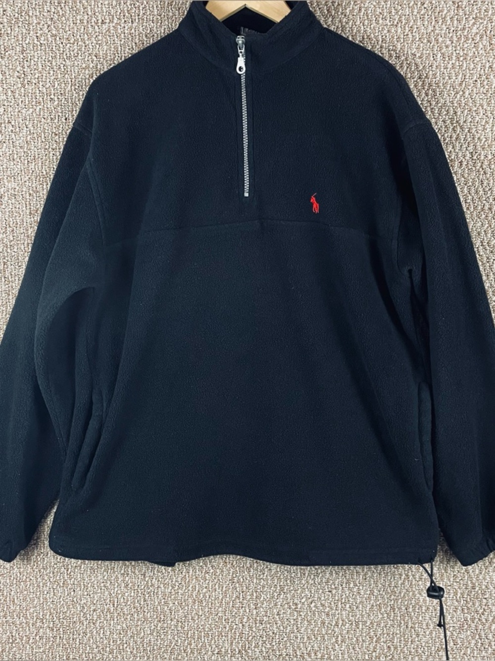 Vtg Polo Ralph Lauren Jacket Medium 1/4 Zip Fleece Black Made In USA 90s R1